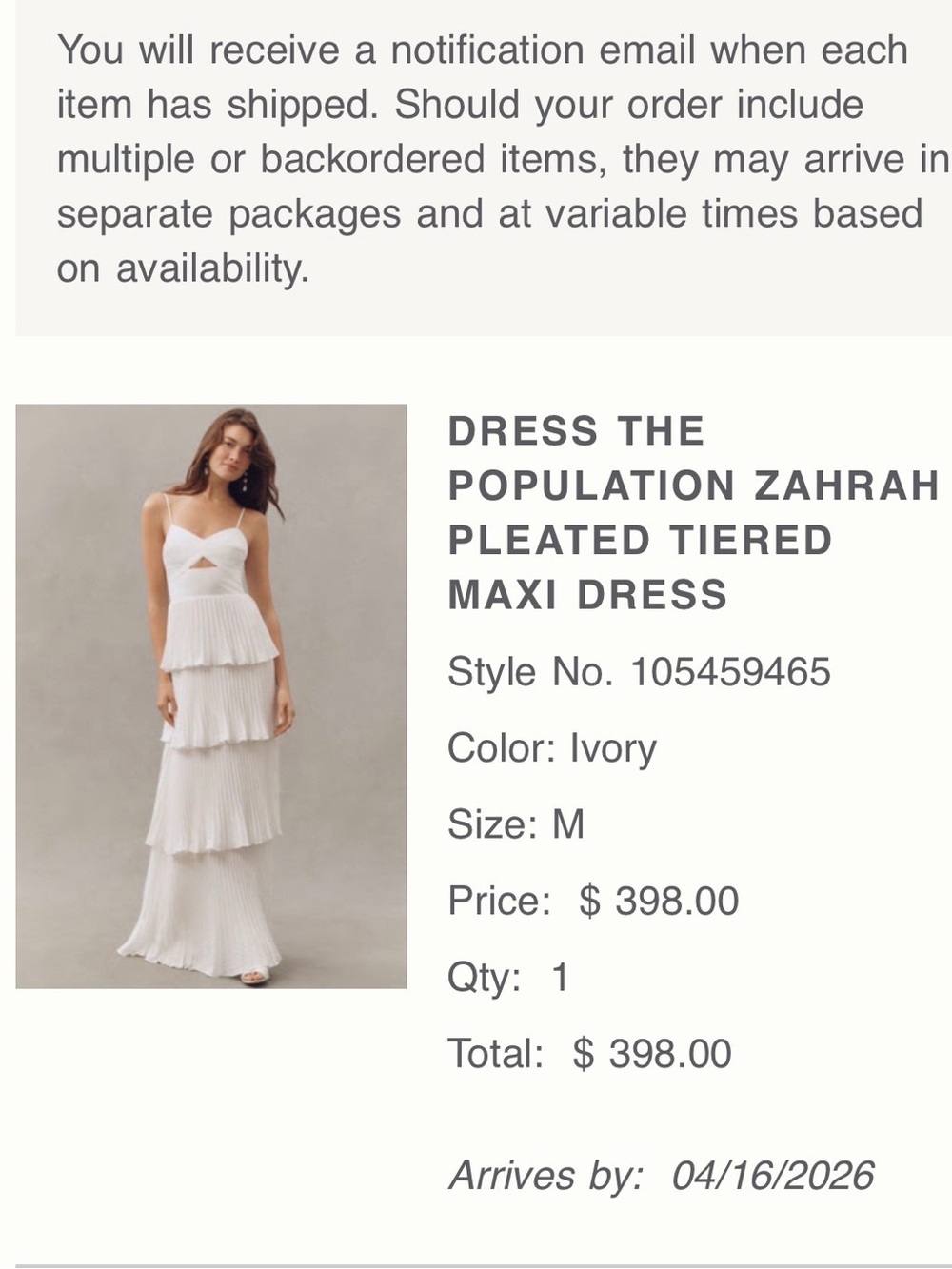 Dress the Population Zahrah Pleated Tiered Maxi Dress
